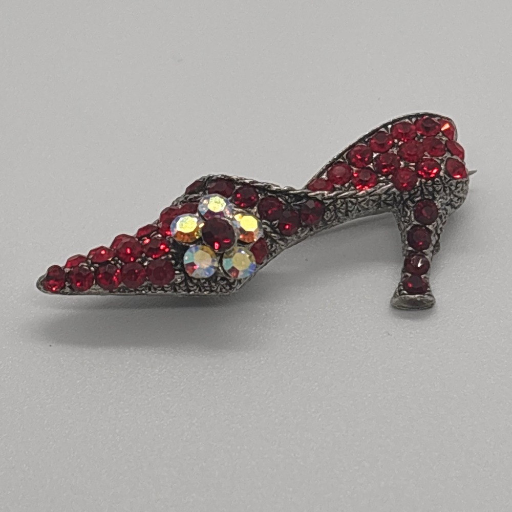 Shoe Brooch Red Rhinestone Crystal Sparkling High Heel Pin Shoe Flower Accent